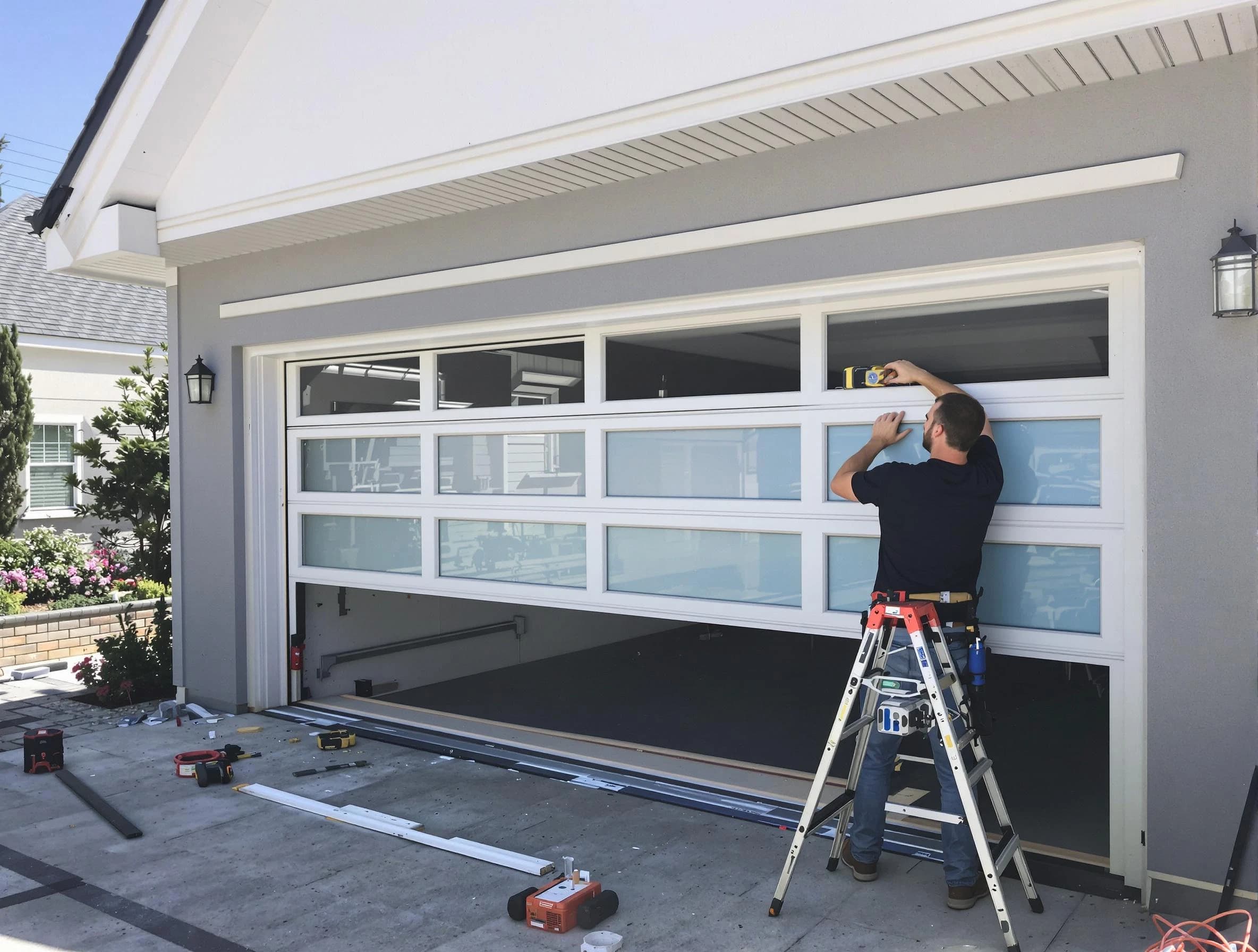 Economy Garage Door Repair team performing garage door replacement in Economy