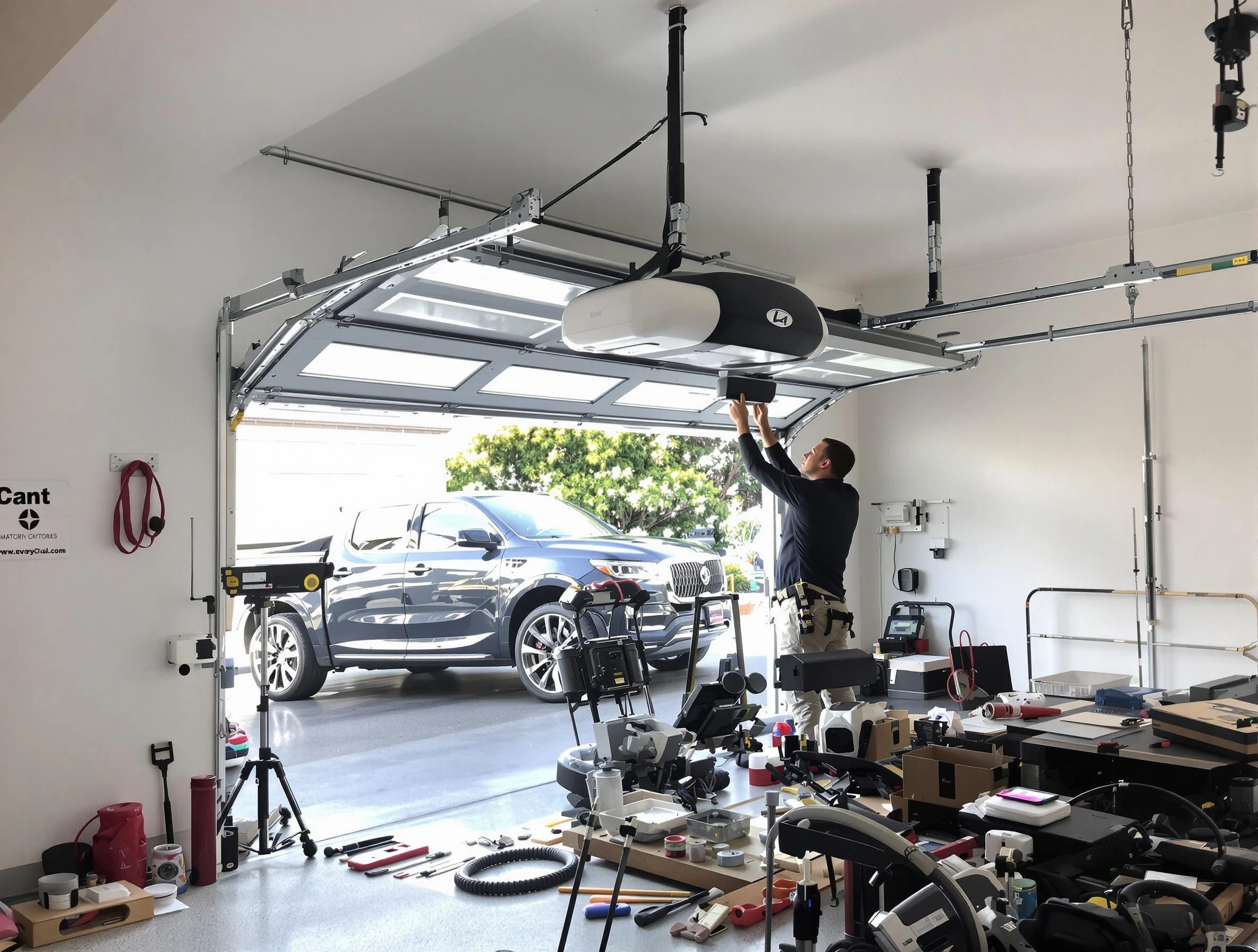 Economy Garage Door Repair specialist installing smart garage door opener system in Economy home