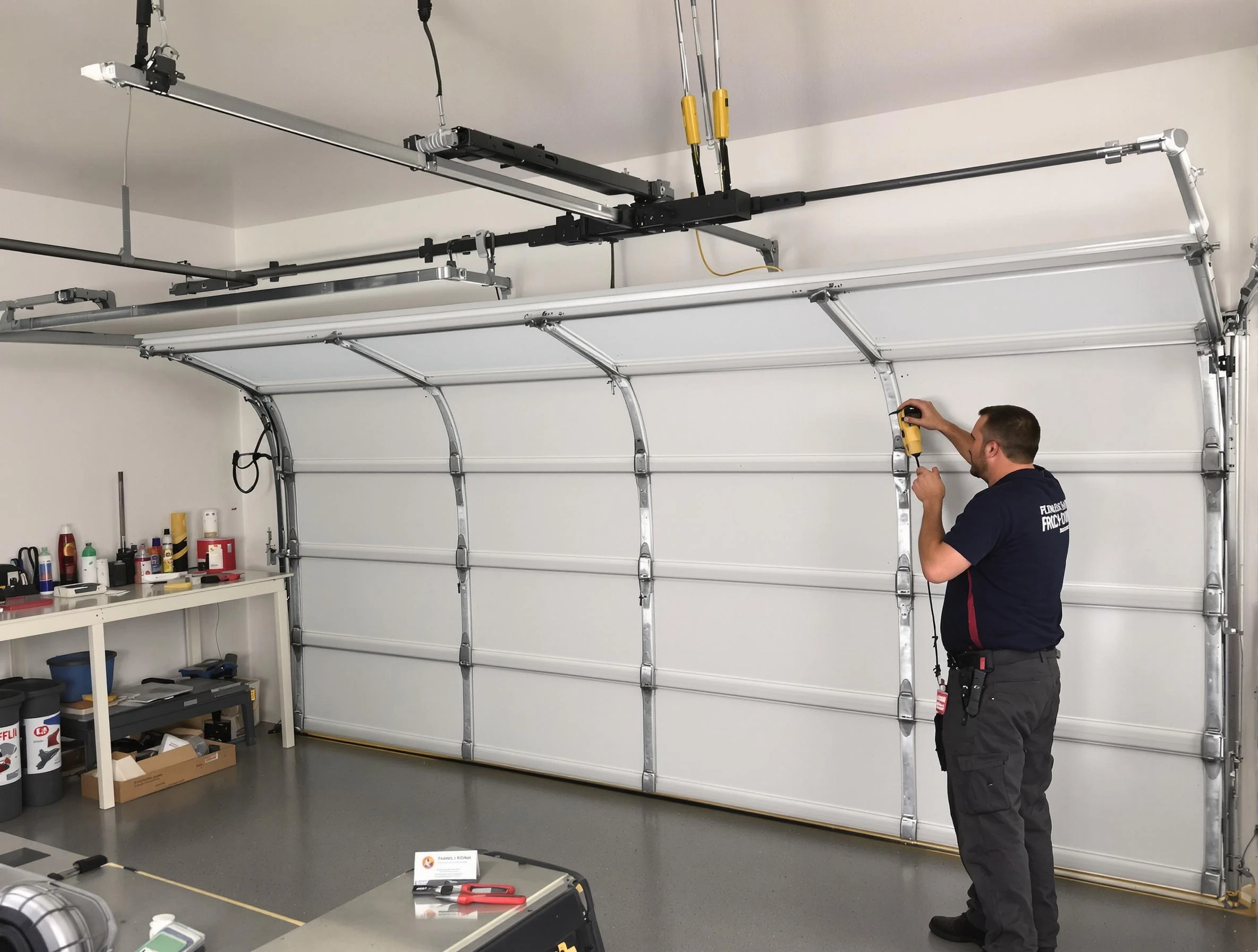 Economy Garage Door Repair certified technician performing overhead door system repair in Economy